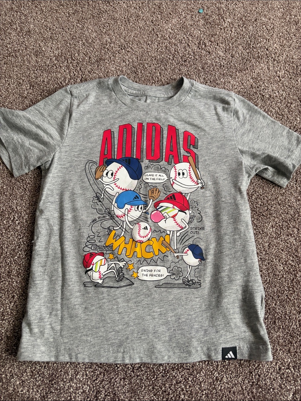 adidas Gray Kids' Baseball Graphic Tee with Red Logo